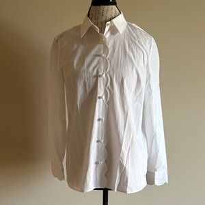 Talbots White Blouse with Scallop Detail and Pearl Buttons